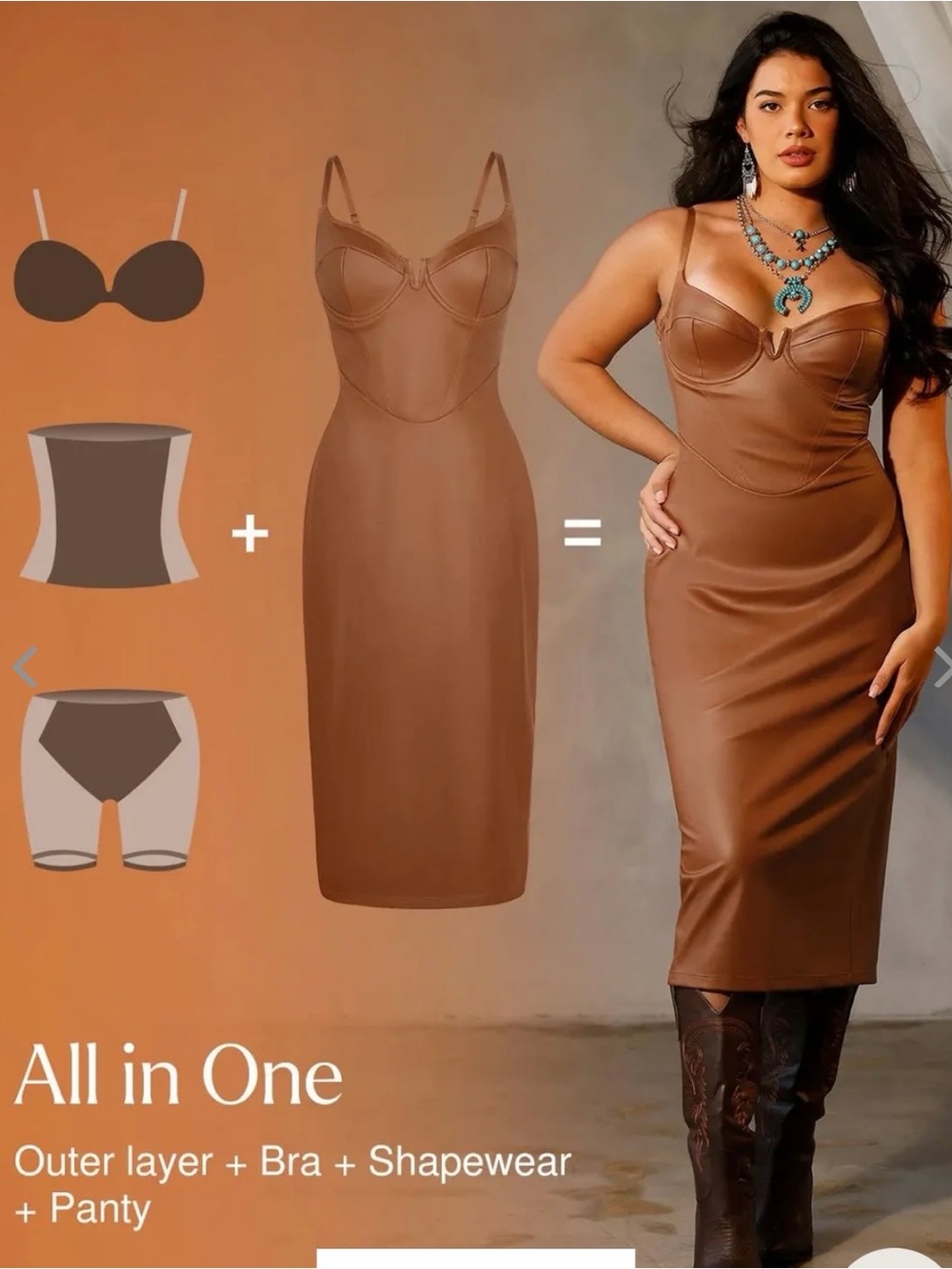 POPILUSH 💫 Shapewear Faux Leather Hourglass Corset Midi Dress NWT